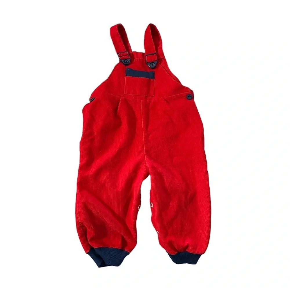 Buster Brown vintage baby corduroy overalls size 12 months, red and blue